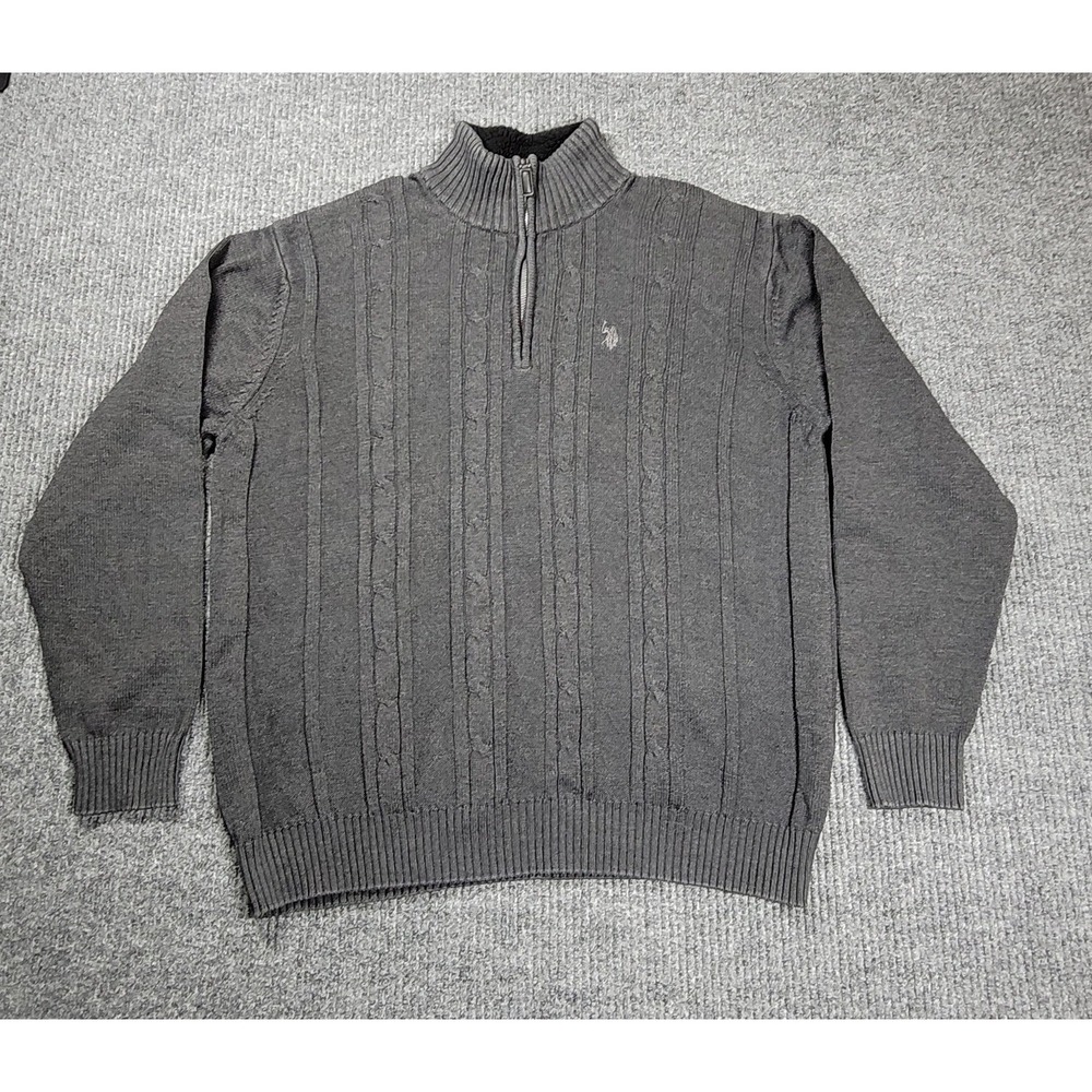 U.S. Polo Assn. Cable Knit Quarter-Zip Mock Neck Sweater Gray Men's XL